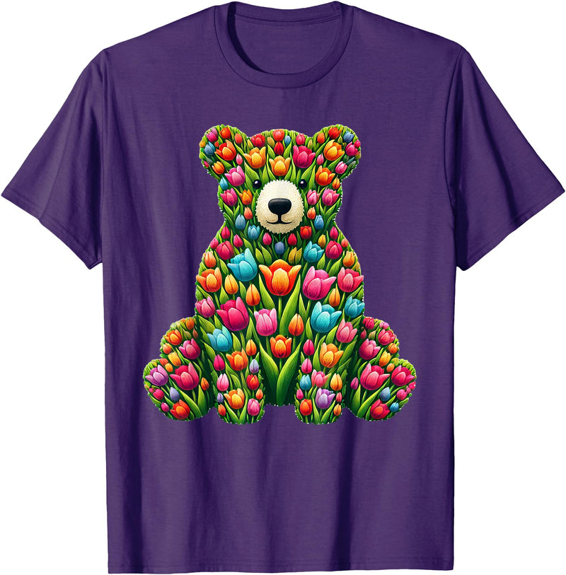 Tulips Bears Lover Flower Gardening Apparel Tulip Bear Flower Gardening Floral T-Shirt - Purple