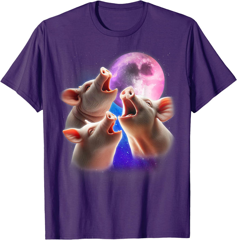 3 Animals Howling At The Moon Shirt & Gifts 3 Pigs Howling At The Moon Funny Pig Animal Lover Farmer T-Shirt - Purple