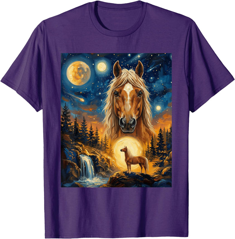 Funny Horse Vintage 90s Graphic Horse Howling to The Moon T-Shirt - Purple