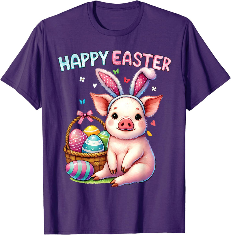 Farm Animal Lovers Cute Pig Easter Holiday Gifts Happy Easter Farm Animal Pig Lovers Bunny Women Kids Girls T-Shirt - Purple
