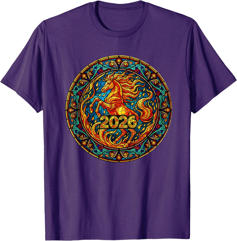 Chinese New Year 2026 Year Of The Fire Horse Lunar 2026 Year of The Fire Horse Chinese New Year Lunar Festival T-Shirt - Purple