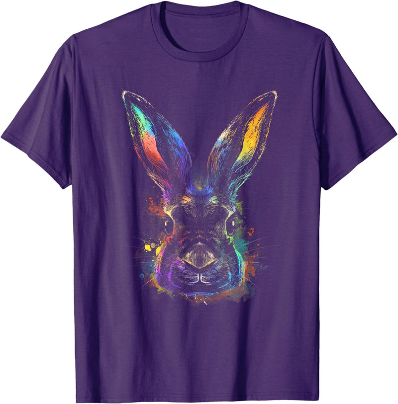 Rainbow Rabbit Abstract Colorful for Bunny Rabbit Lovers T-Shirt in Purple