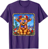 4th of July Apparel 4th of July Cow Patriotic Heart Glasses USA Floral Leopard T-Shirt - Purple