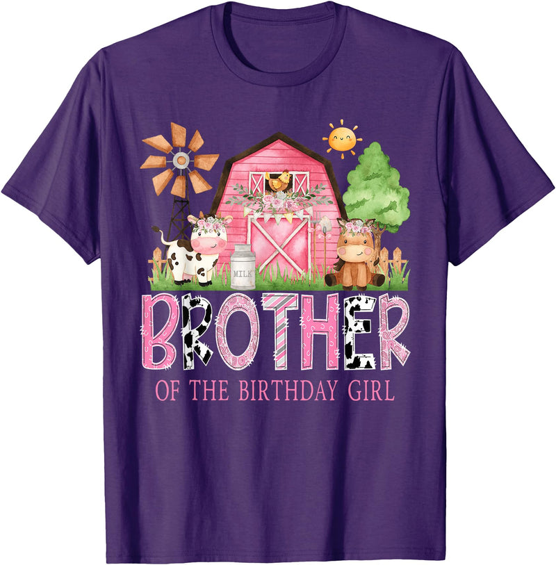 Farmer Pink Cow Birthday Girl Matching Brother of The Birthday Girl 1St Birthday Pink Cow Farm T-Shirt - Purple