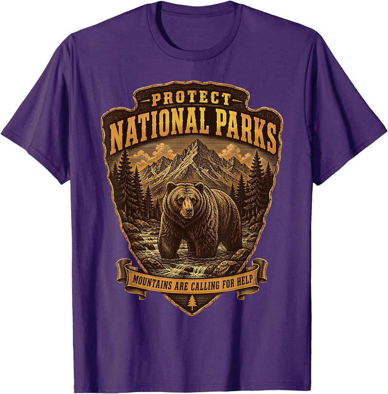 National Parks Conservation Co Protect National Parks Bear Vintage Arrowhead Badge Apparel T-Shirt - Purple