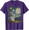 Bunny Rabbit Van Gogh Style Starry Night Cute Graphic T-Shirt (Black) in Purple