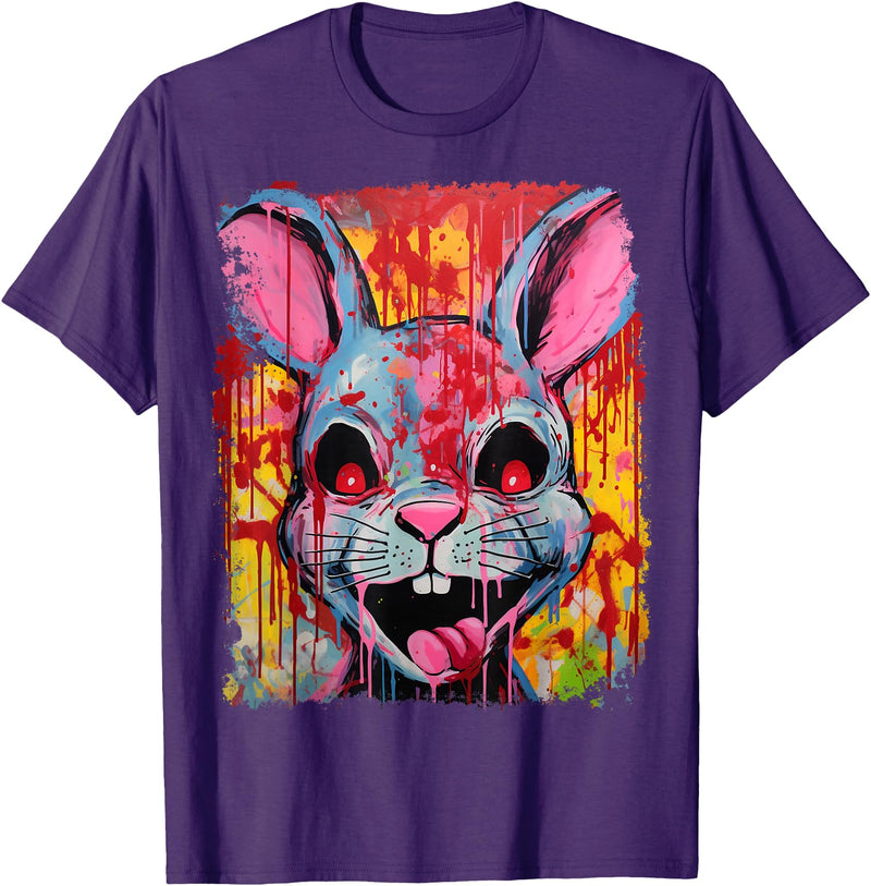 Pop Art Colorful Killer Bunny Rabbit Halloween T-Shirt in Purple