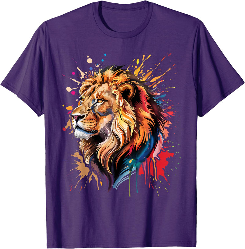 Lion Animal Lover Gift Co. Lion Animal King Nature Graphic Tees Women Men Kids Trendy T-Shirt - Purple