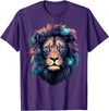 Safari Animal Art Lion Portrait Colorful Artwork Wildlife Motif Animal Art T-Shirt - Purple