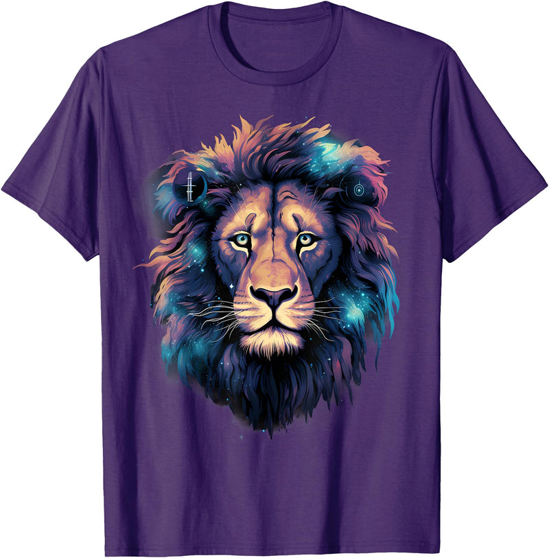 Safari Animal Art Lion Portrait Colorful Artwork Wildlife Motif Animal Art T-Shirt - Purple