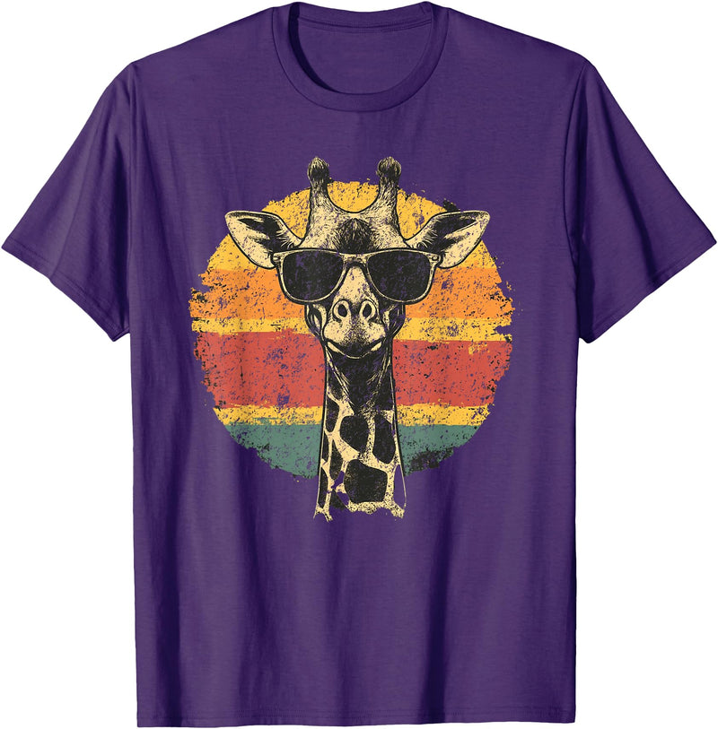 The Giraffe Fan Co. Giraffe Vintage Sunglasses Funny T-Shirt - Purple