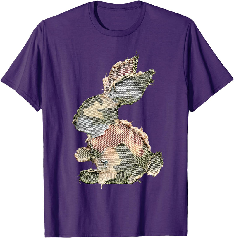 Funny Bunny Crochet Patchwork Camo Rabbit Happy Easter Day T-Shirt in Purple