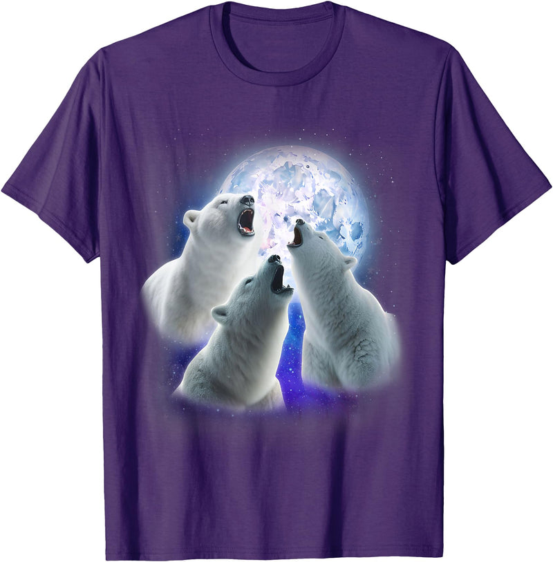 3 Animals Howling At The Moon Shirt & Gifts 3 Polar Bears Howling At The Moon Funny Polar Bear Lover T-Shirt - Purple