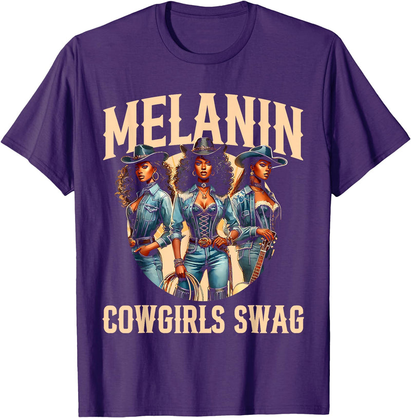 Funny Cowgirl Women Melanin Cow Girl Outfit Cowgirl for Women African Tee Melanin Cow Girl Outfit T-Shirt - Purple