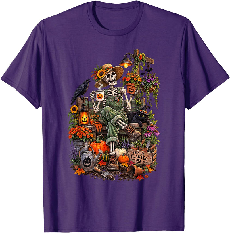 Halloween Gardening Lover Apparel & Gifts Outlet Freshly Planted Skeleton Gardener Halloween T-Shirt - Purple