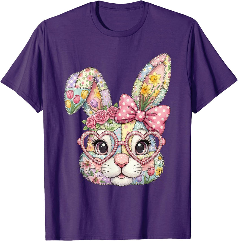 Floral Bunny Rabbit Girl Teens T-Shirt in Purple