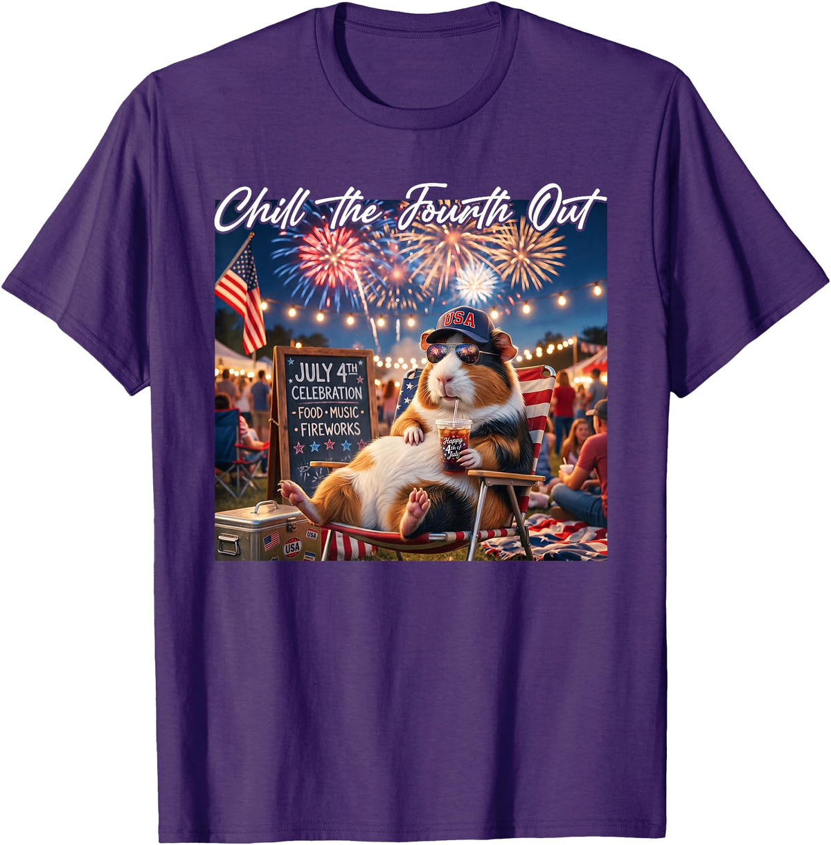 Retro Chill The Fourth Out Patriotic Guinea pigs Chill The Fourth Out Funny Guinea Pigs Coffee 4th of July T-Shirt - Purple