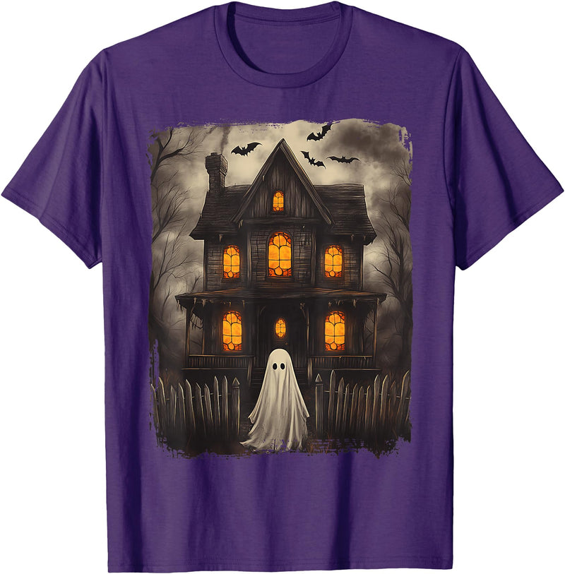 Vintage Haunted House Ghost Halloween Costumes Vintage Ghost Haunted House Scary Halloween Costume Spooky T-Shirt - Purple