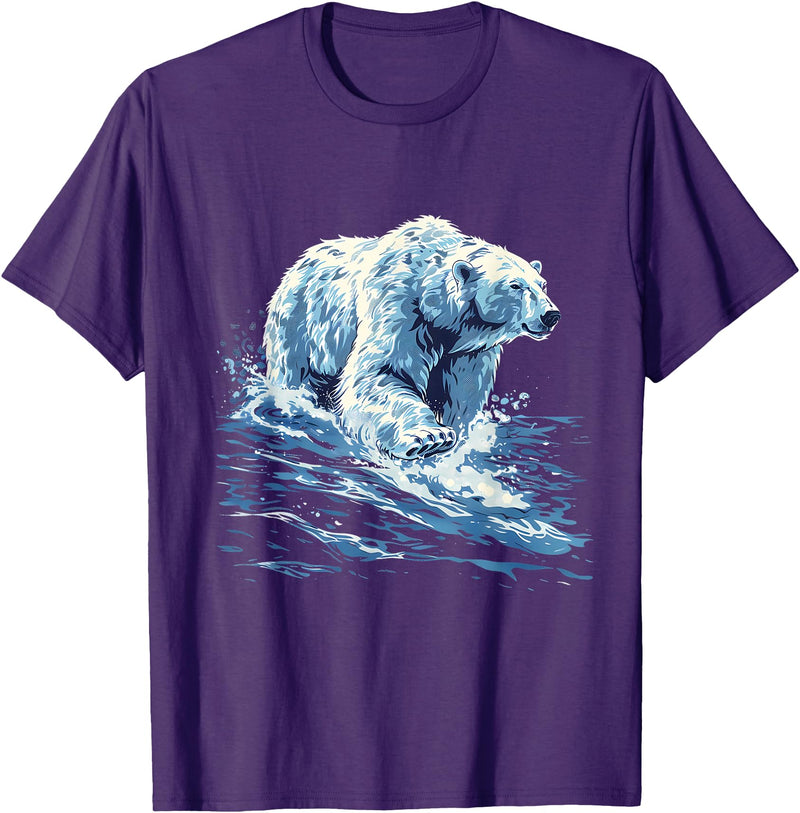 Sea Ocean Animal Art Polar Bear Ocean Sea Polar Bear Motif Marine Mammal Artwork T-Shirt - Purple