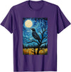 Bird Designs. Magpie Crow Raven Bird Van Gogh Style Starry Night Graphic T-Shirt - Purple