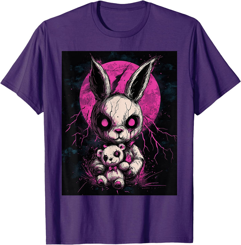 Anime Rabbit Goth Teddy Bear Gothic Anime Bunny T-Shirt in Purple