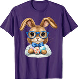 Vintage Easter Rabbit Cute Bunny with Bow Tie Boy Kid T-Shirt in Purple