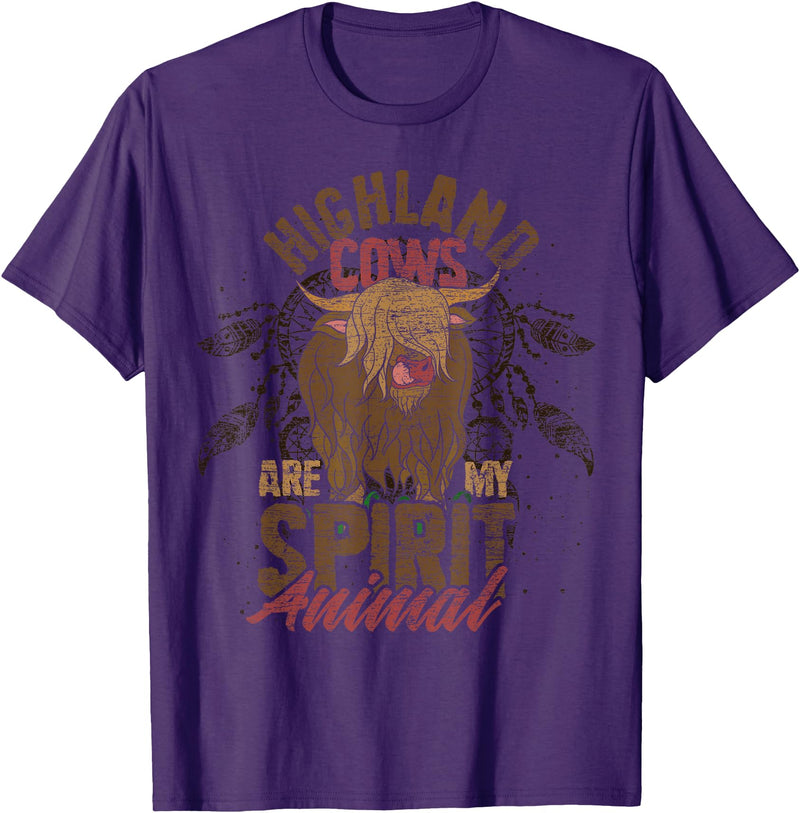 Highland Cow Animal Gifts Highland Cows Are My Spirit Animal Funny Highland Cow T-Shirt - Purple