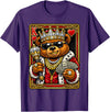Teddy Bear King and Queen Matching Couples Designs King of Hearts Hip Hop Dripped Out Teddy Bear Hustle Money T-Shirt - Purple