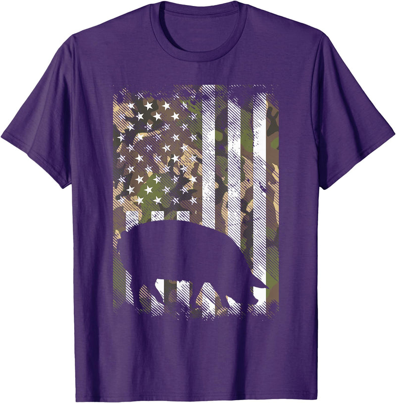 BoredKoalas Farming Farm Shirts Farmer Gifts Camo US Flag Pig Vintage Farm Animal Patriotic Farmer Gift T-Shirt - Purple