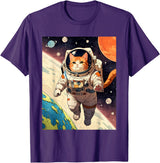 HAPPY DAWG - ARTS Astronaut Cat - Funny Space Cat Japanese Retro Kawaii Cute T-Shirt