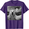 Retro Polar Bear Selfie with UFOs Meme Polar Bear Selfie with UFO Alien Funny T-Shirt - Purple
