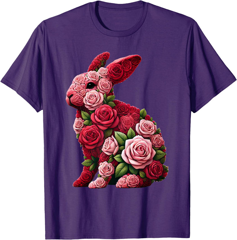 Rose Rabbit Bunny Flower Gardening Floral T-Shirt in Purple