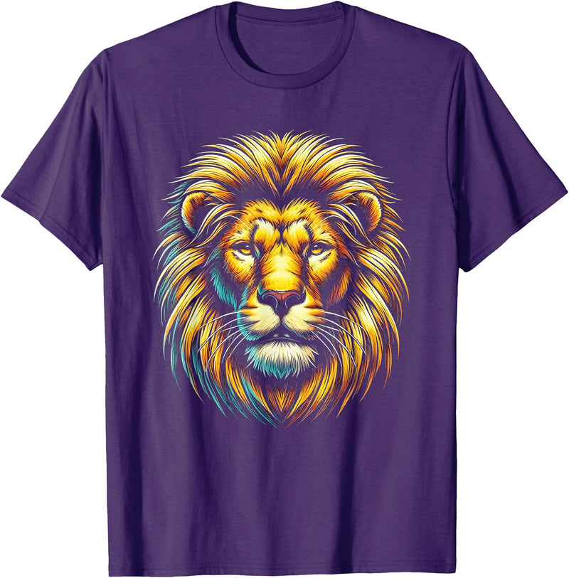 StopLyonLyonCos Co. Gift for Lion Lovers Men Women Kids Calm Relaxed Lion Face T-Shirt - Purple