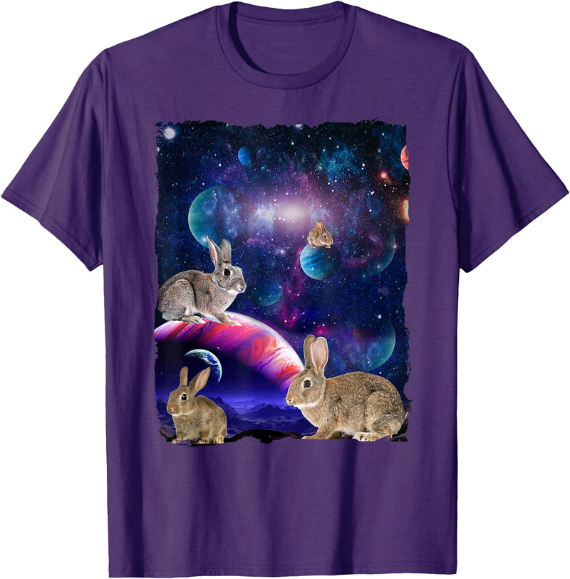 Rabbit Wildlife Animal Universe Galaxy Stars Bunny Rabbits T-Shirt in Purple