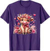 Happy Valentine Highland Cow Costume Love Clothing Valentine Highland Cow Print Cute Love Heart Flowers T-Shirt - Purple
