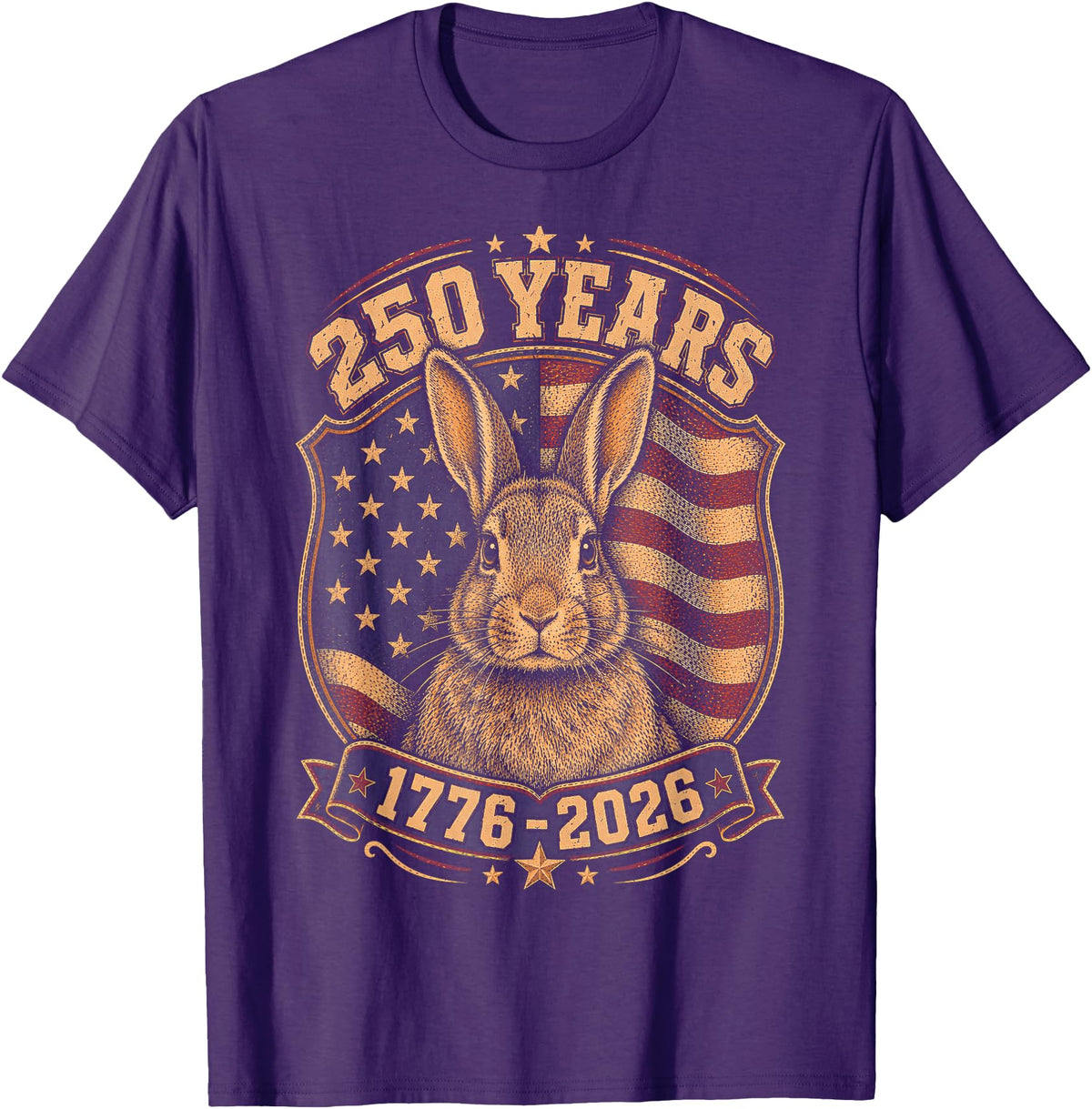 250th Anniversary USA 2026 American Flag Patriotic Rabbit T-Shirt in Purple