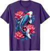 Funny Koi Fish Lover Koi Fish Lotus Flower Japanese Art T-Shirt - Purple