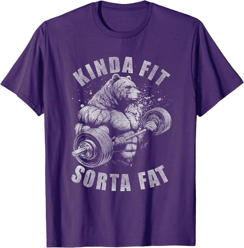 Funny Bear Kinda Fit Sorta Fat Gym Weightlifting Kinda Fit Sorta Fat Funny Gym Bear Weightlifting Workout T-Shirt - Purple