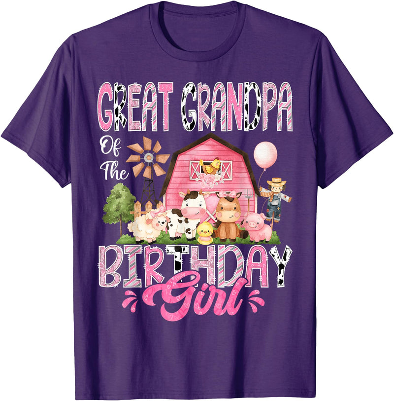 Pink Farm Cow Matching Tees Great Grandpa Of The Birthday Girl Pink Farm Cow Birthday T-Shirt - Purple