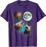 Pink Pig Mountain Shirts & Gifts Three Farm Pigs Howl At Moon 3 Wolfs Wolves Funny Parody T-Shirt - Purple