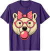 Magical and Funny Polar Bear Gifts Polar Bear with Bubblegum and Pink Bow T-Shirt - Purple