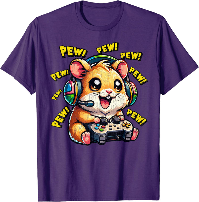 Hamster Gamer Pew Funny Video Games Vintage Boys Men Girls T-Shirt - Purple