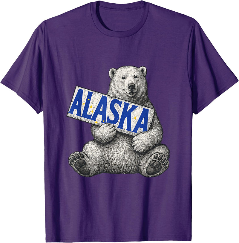 Unknow Carmela Polar Bear Holding Alaska Sign Vintage Alaska Lover T-Shirt - Purple