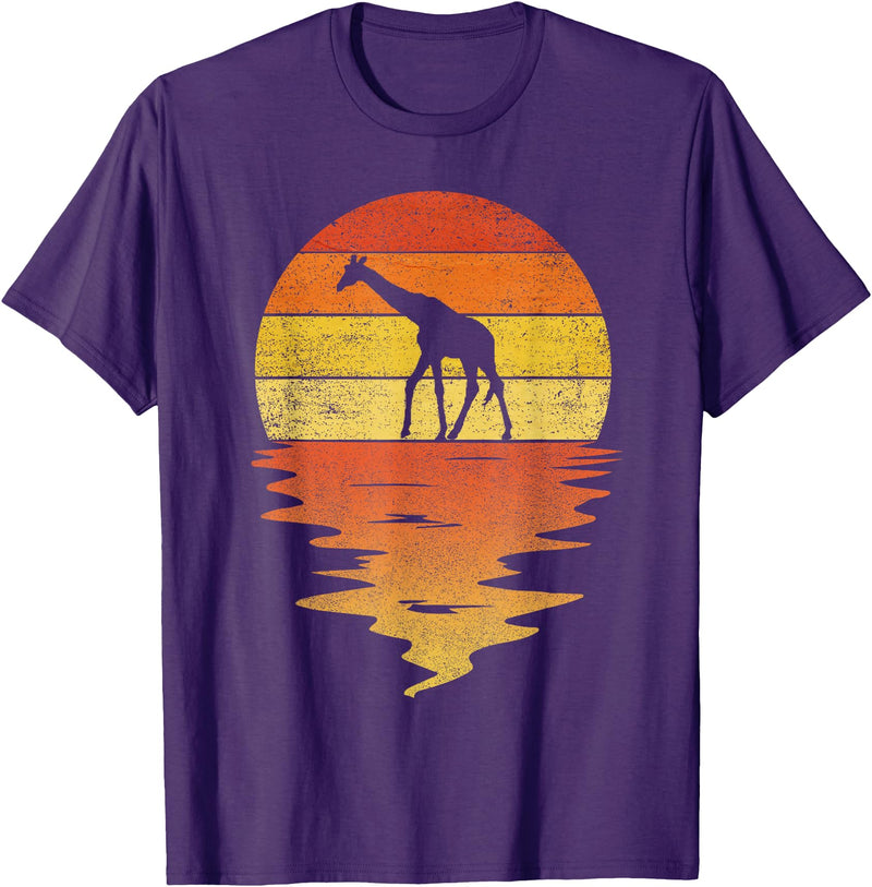 TrendyPull Silhouette Retro Vintage Style Gifts Giraffe Shirt Retro Sunset 70s Vintage Giraffe T-Shirt - Purple