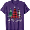 Merry Christmas Apparel Matching Family Clothes Merry Christmas Three Xmas Trees Buffalo Plaid Woman Gift T-Shirt - Purple