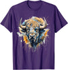 Safari Animal Art Buffalo Portrait Colorful Splash Artwork Wildlife Bison T-Shirt - Purple