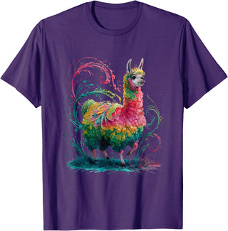 Colorful Watercolor Animal Designs Lama Men's Women's Colourful Watercolour Llama T-Shirt - Purple