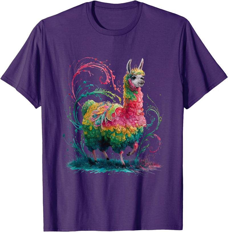 Colorful Watercolor Animal Designs Lama Men's Women's Colourful Watercolour Llama T-Shirt - Purple