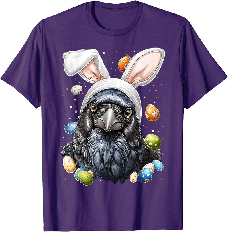 Crow Raven Easter Rabbit Eggs Bunny Ears T-Shirt in Purple