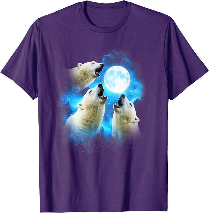 Animals howling blue 3 Polar Bear Howling at the Moon Colorful Blue T-Shirt - Purple